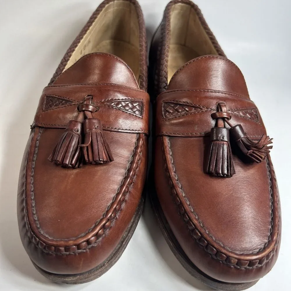 Allen Edmonds Mens Shoes Size 10 Maxfield Brown Leather Tassel Loafers Braided